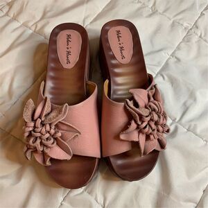 Helen’s‎ Heart Women's Pink Leather Flower Wedge Sandals Casual Spring